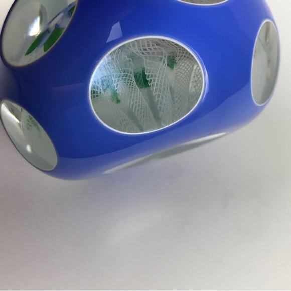 John Deacons Double Overlay Two Flower Lampwork Latticinio Faceted Paperweight - Picture 9 of 15